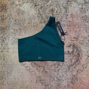 BNWT SET Active One Shoulder Ribbed Bra Top in Mojito